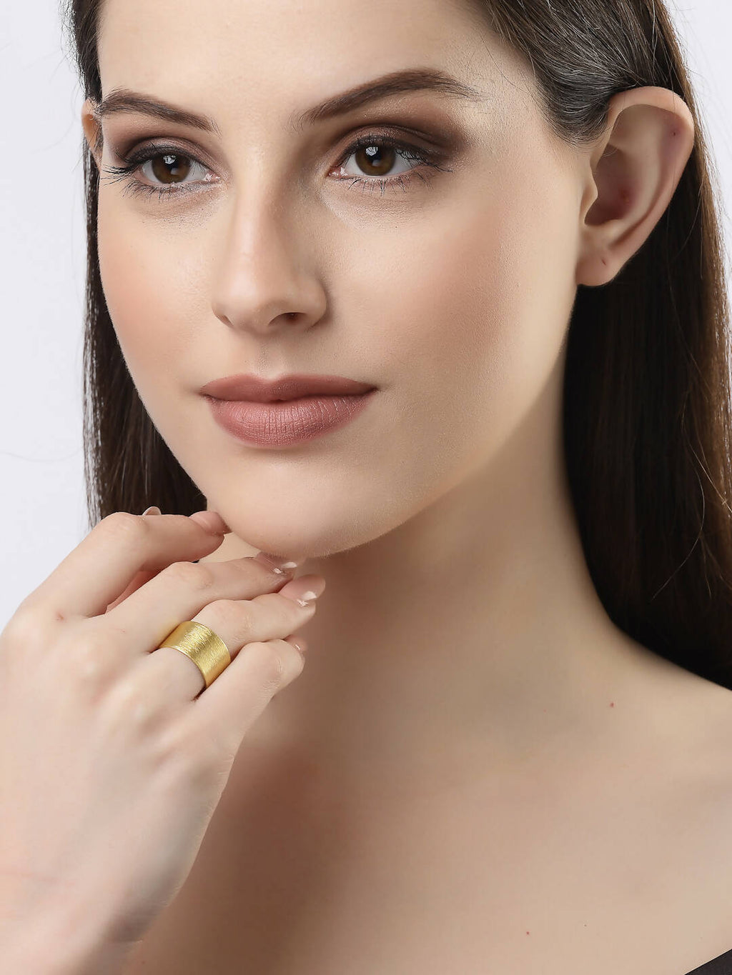 NVR Women Gold-Polished Solid Adjustable Finger Ring | Grocsy