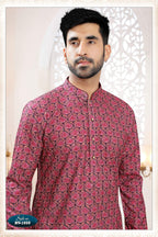 Joban Fashion Men's Redish Wine Straight Rayon Thread And Sequence Embroidery All Over Kurta Set | Grocsy