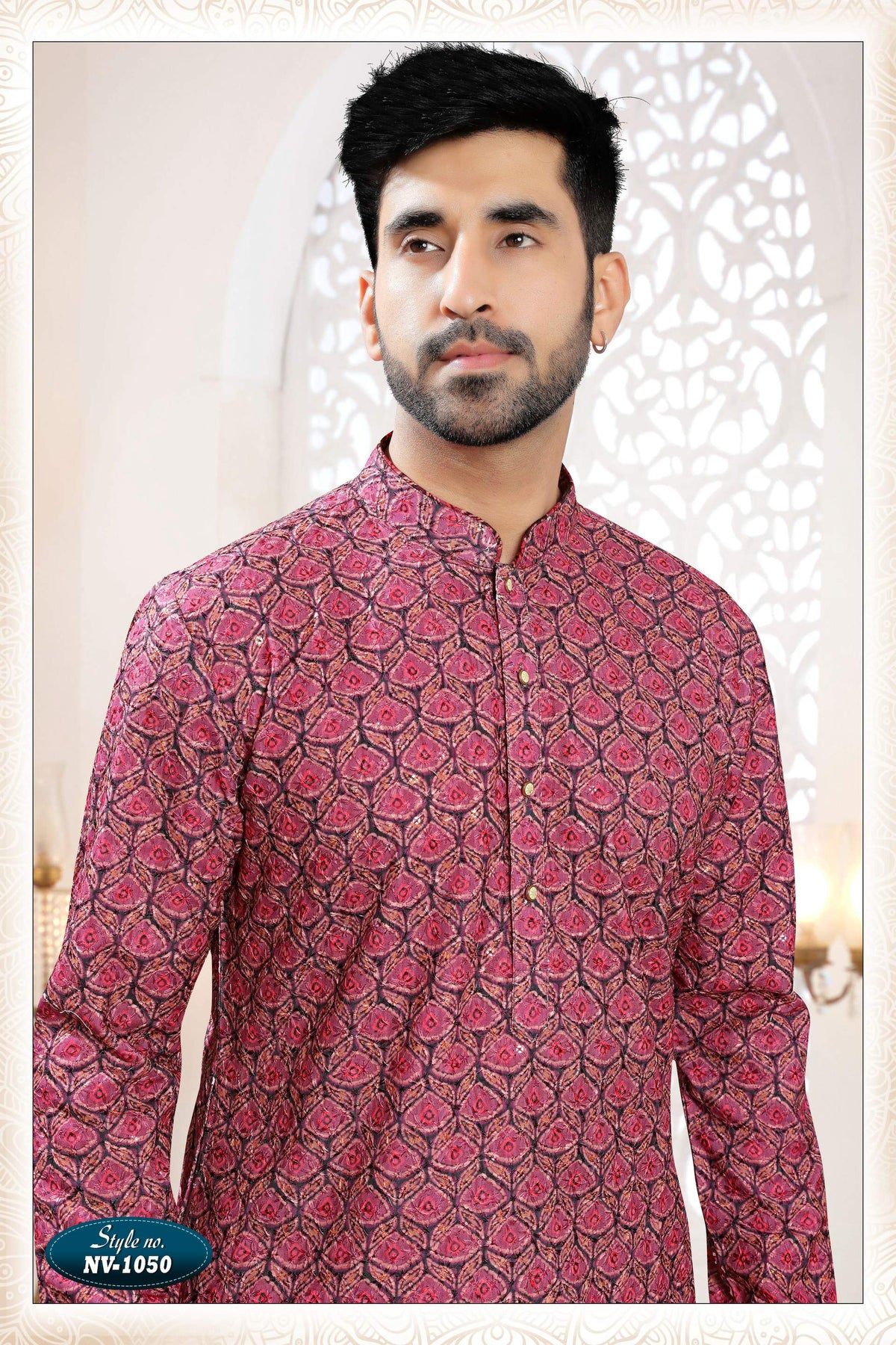 Joban Fashion Men's Redish Wine Straight Rayon Thread And Sequence Embroidery All Over Kurta Set | Grocsy