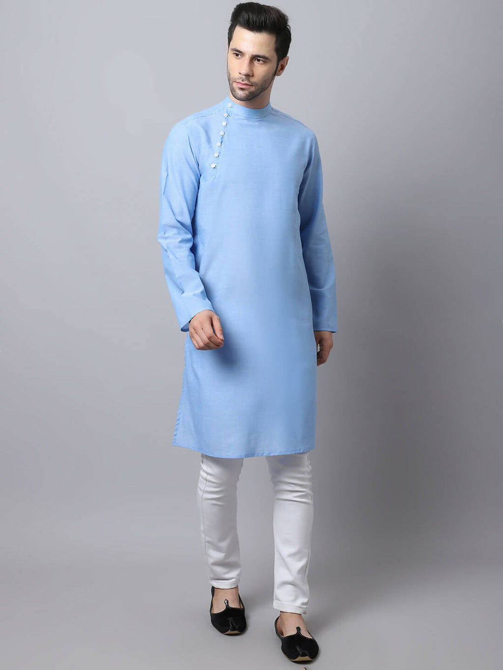 Even Apparels Blue Pure Cotton Men's Kurta With Side Placket (MMS503) | Grocsy
