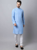 Even Apparels Blue Pure Cotton Men's Kurta With Side Placket (MMS503) | Grocsy