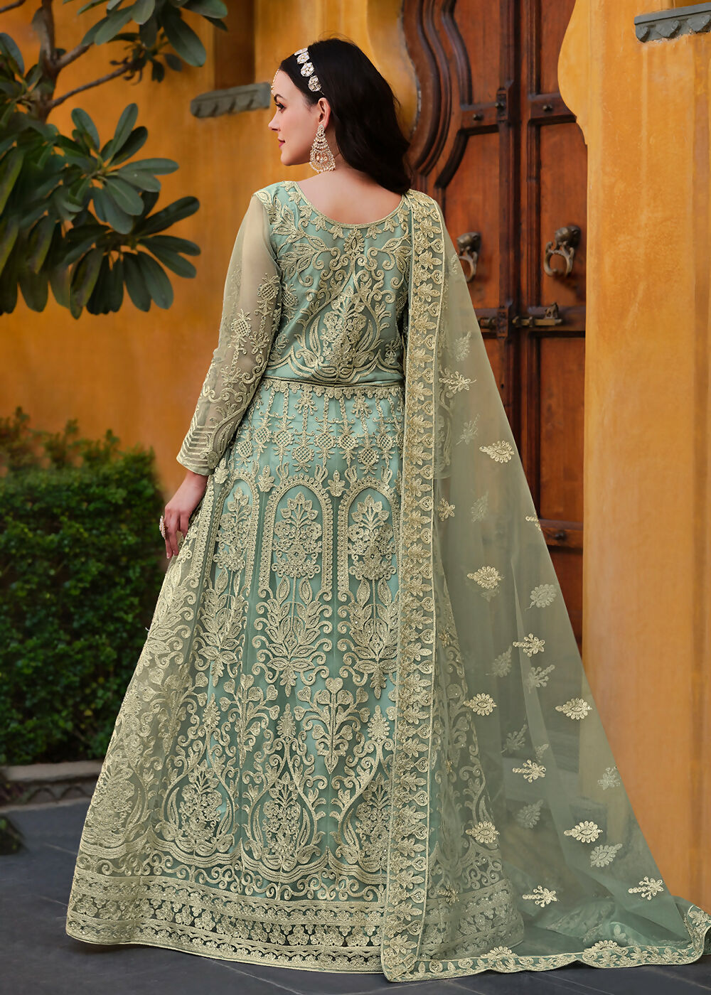 Light Green Pure Butterfly Net Wedding Wear Anarkali Suit - Emponline | Grocsy