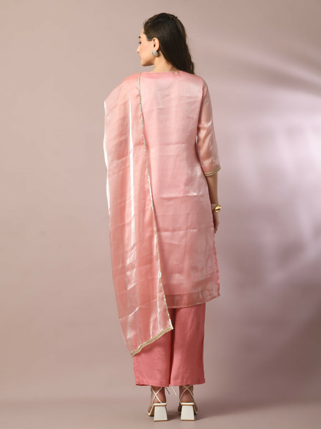 Myshka Women's Pink Solid Straight Party Kurta Set With Dupatta | Grocsy