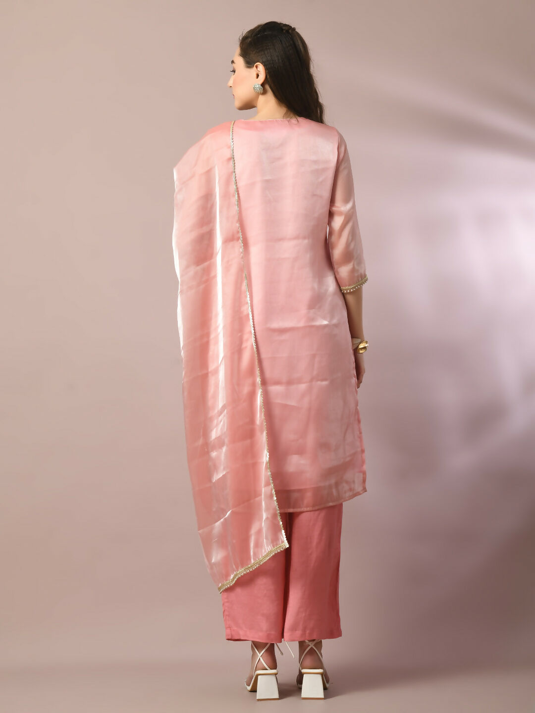 Myshka Women's Pink Solid Straight Party Kurta Set With Dupatta | Grocsy