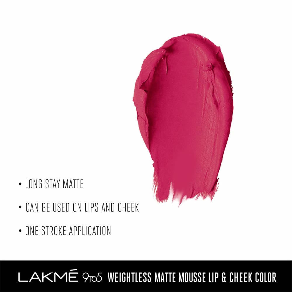 Lakme 9 To 5 Weightless Mousse Lip & Cheek Color - Fuchsia Sude | Grocsy