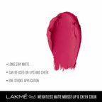 Lakme 9 To 5 Weightless Mousse Lip & Cheek Color - Fuchsia Sude | Grocsy