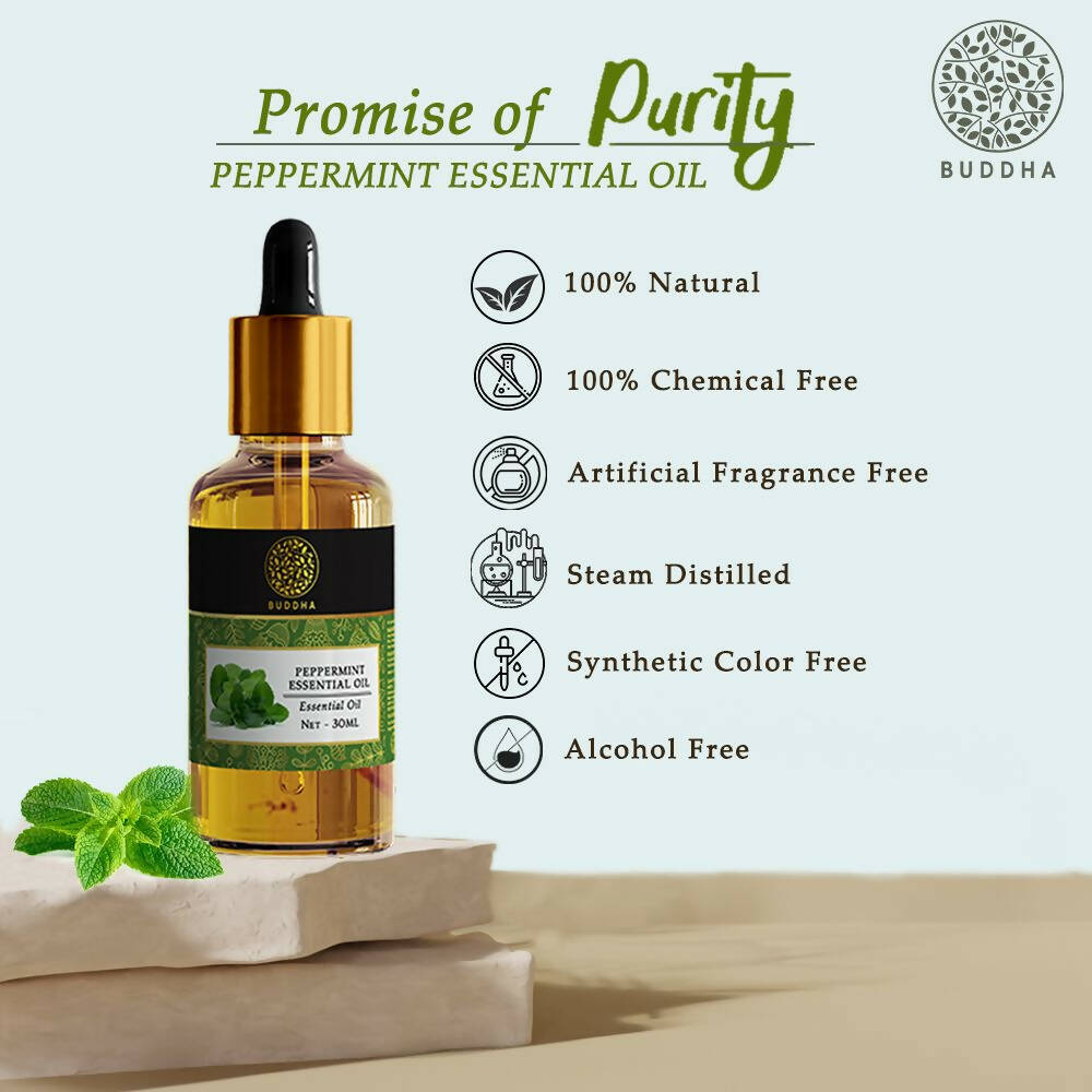 Buddha Natural Peppermint Pure Essential Oil - For Relieves Stress and Anxiety | Grocsy