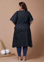Miravan Women's Plus Size Navy Blue Printed Flared Sleeves Kaftan | Grocsy