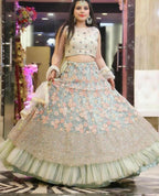 Jyoti Fashion Sea Green 3mm with Thread and Jari Embroidery Net Lehenga Choli with Dupatta | Grocsy