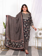 Miravan Women's Plus Size Multi Colour Floral Printed Embroidery Yoke Design Kurta with Palazzo And Dupatta Set | Grocsy