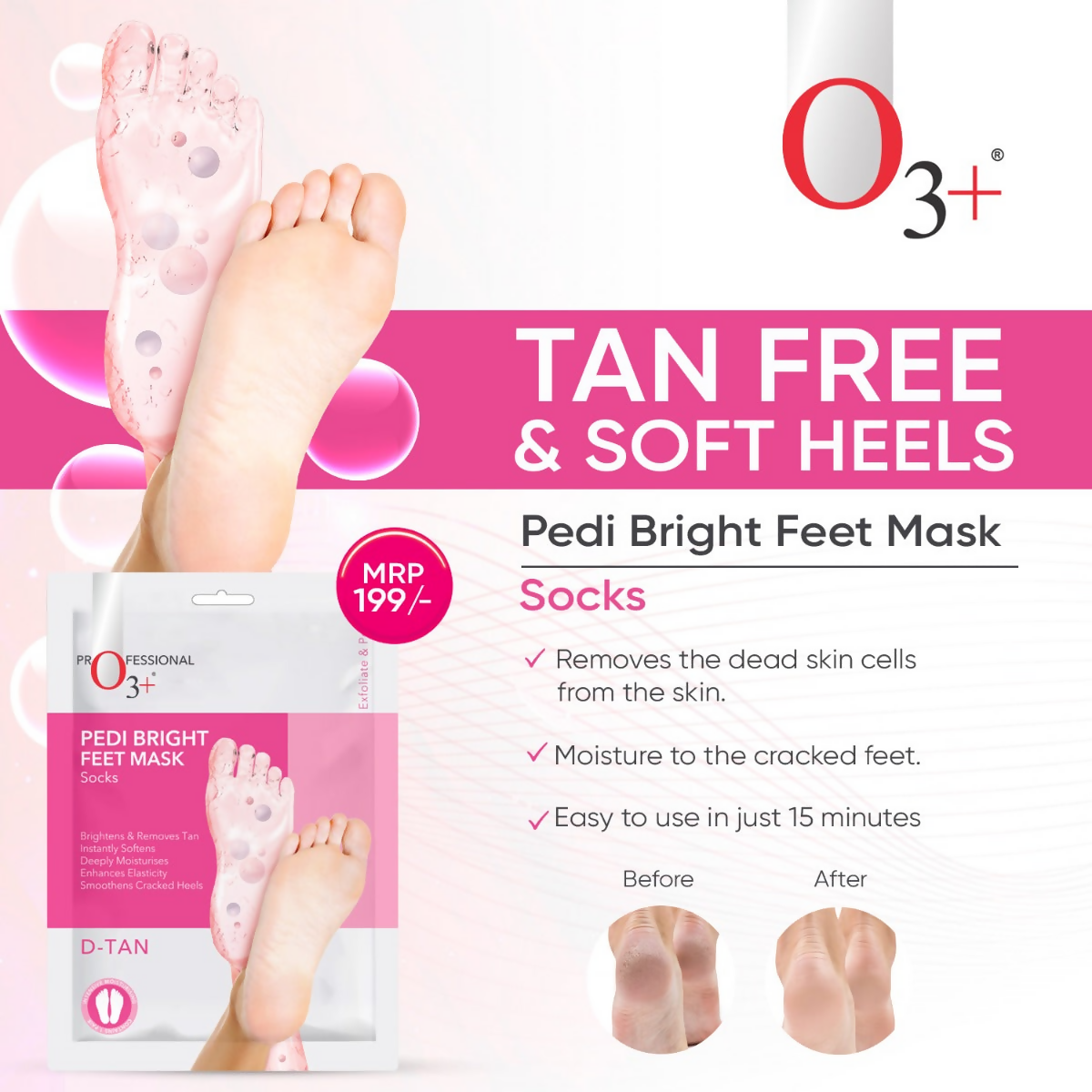 Professional O3+ Pedi Bright Foot Socks Cream Mask | Grocsy