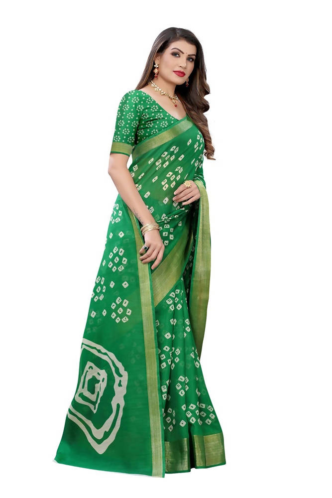 Vamika Green Linen Jari Border Saree | Grocsy