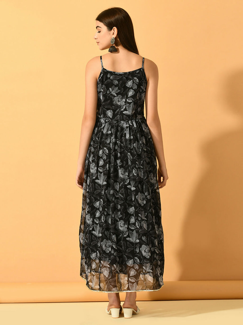 Myshka Women's Black Fit and Flare Party Dress | Grocsy
