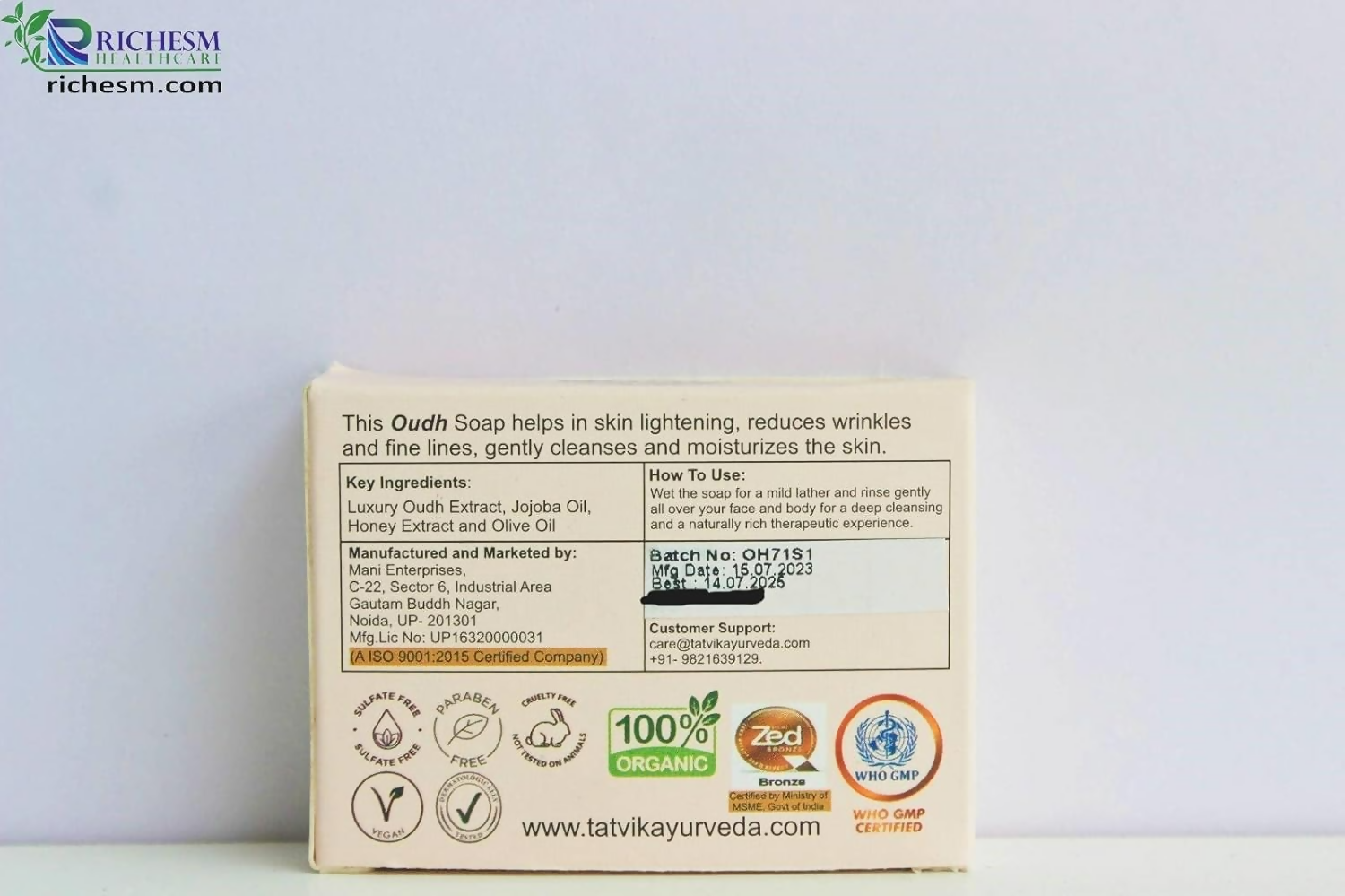 Tatvik Ayurveda Mridukaya Hand Made Soap (Oudh) | Grocsy