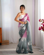 Wine and Green Crunchy Crush Pedding Color Embroidery Work Party Wear Saree - Zuleika | Grocsy