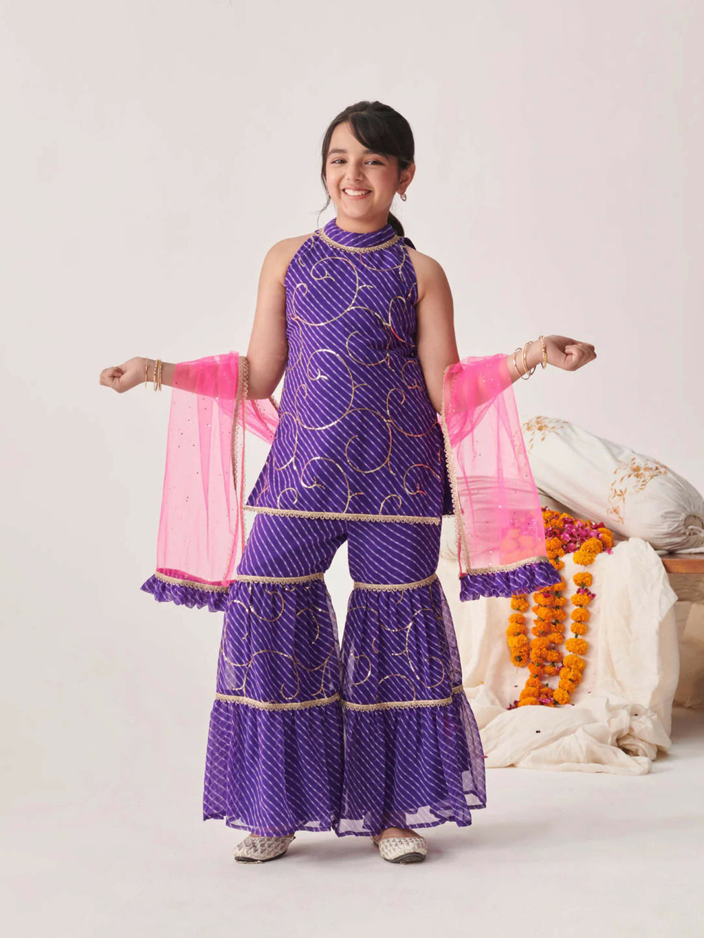 Joban Fashion Girl's Blue Color Sharara Set | Grocsy