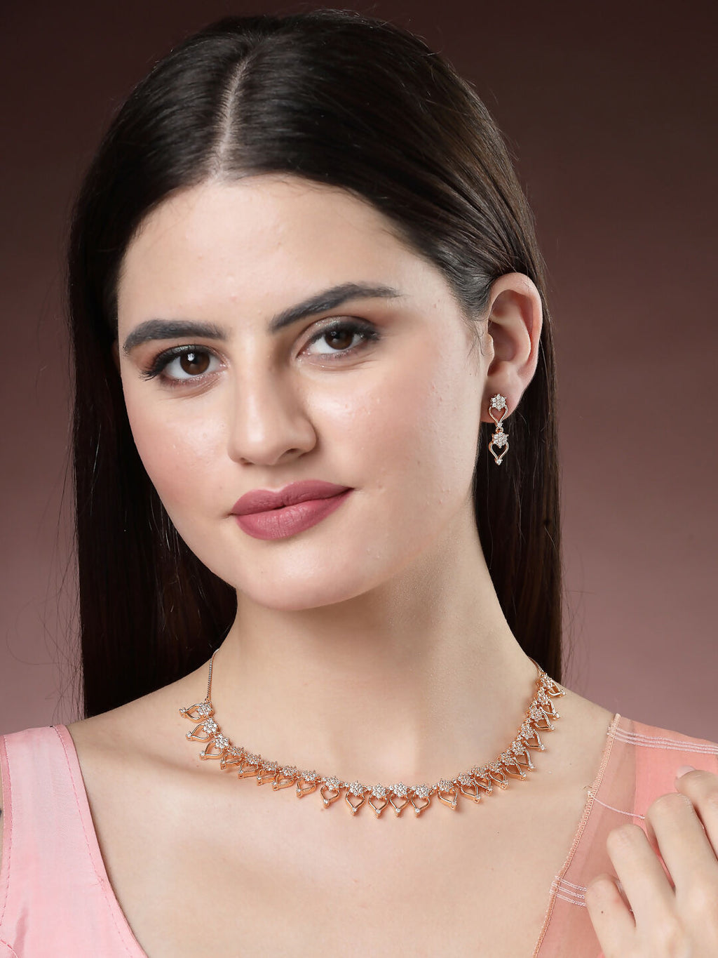 NVR Women's Gold-Polished American Diamond-Studded Handcrafted Jewellery Set | Grocsy