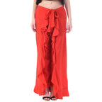 Asmaani Red Color Plain Ruffle Palazzo | Grocsy
