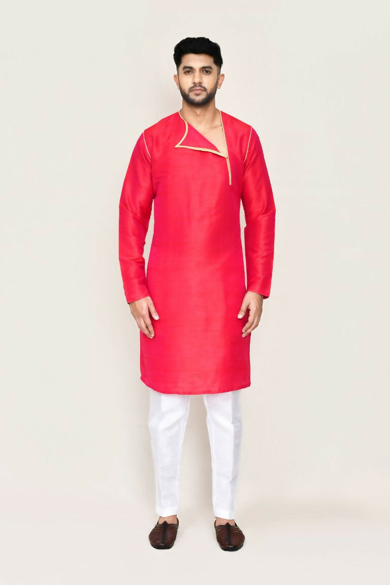 Joban Fashion Pink Colored Art Silk Fabric Kurta With Straight Fit Pant | Grocsy