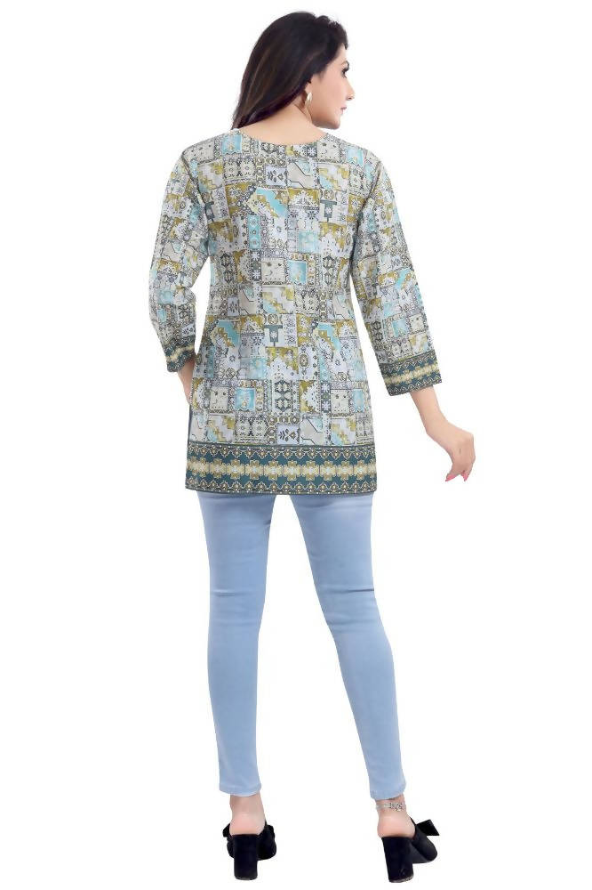 Snehal Creations Faux Crepe Variyali Short Kurti Tunic Top | Grocsy