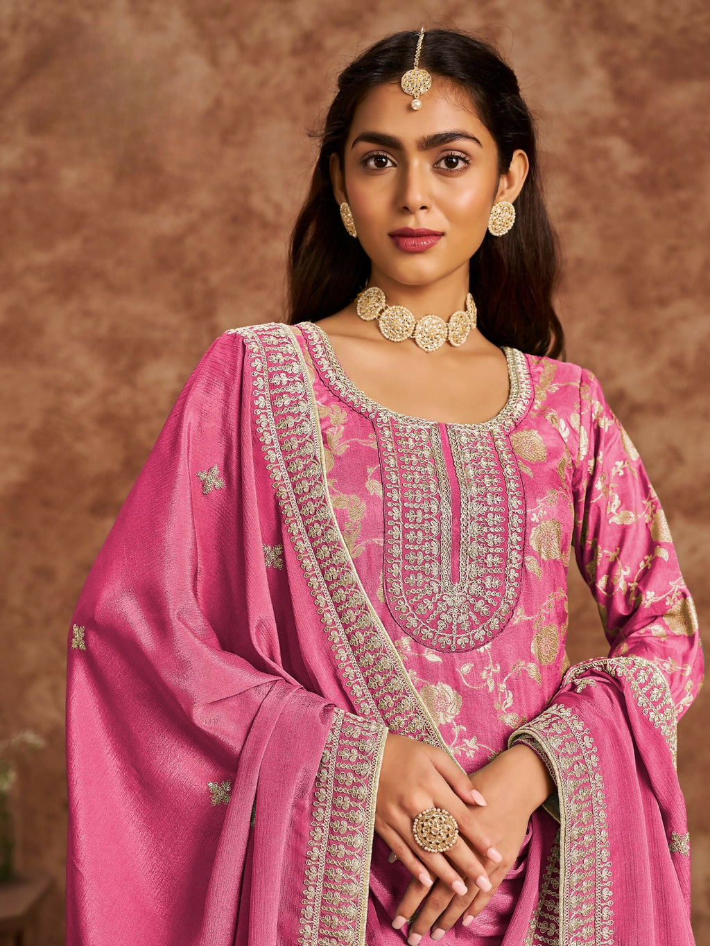Anaita Pink Premium Dolla Jacquard Embroidered Stitched Salwar Suit | Grocsy