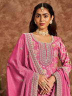Anaita Pink Premium Dolla Jacquard Embroidered Stitched Salwar Suit | Grocsy