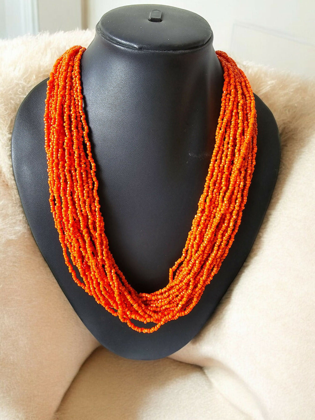 Inhanns Handmade Beaded Multilayer Necklace, 20 Layers - Orange | Grocsy
