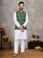Anaita Green Cotton Straight Kurta Pajama & Kurta With Jequard Work | Grocsy