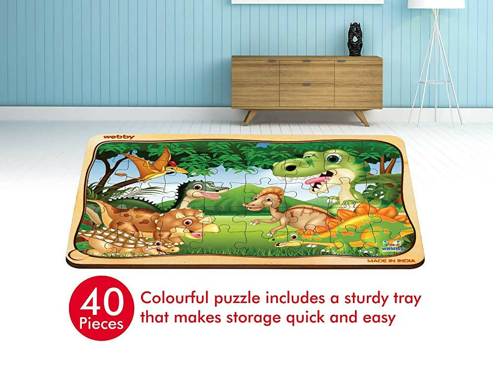 Webby Dinosaurs in Jungle Wooden Jigsaw Puzzle-40 Pcs | Grocsy