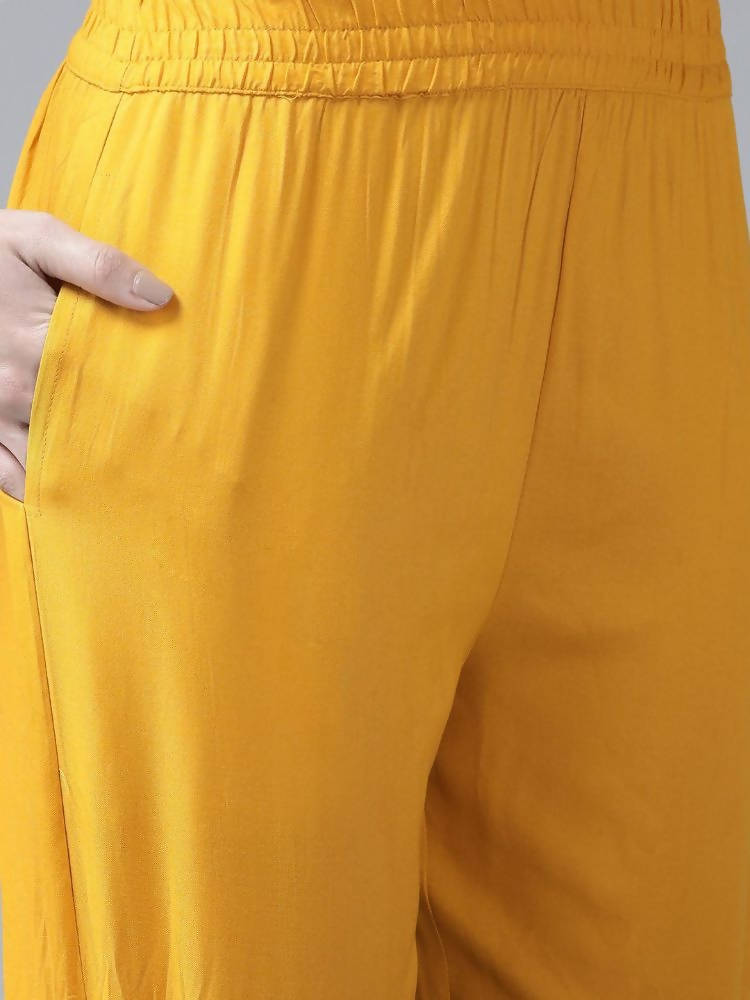 Yufta Women's Mustard Rayon Kurti With Pant Dupatta Set | Grocsy