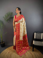 Elora White Soft Silk Butti Zari Weaving Constrast Pallu Banarasi Saree | Grocsy