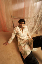 Cream Linen Designer Embroidery Work Men's Kurta Set - Mahotsav | Grocsy