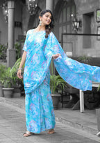 stylish Casual Sky Imported georgette Ready to Wear Fancy Saree - Ashwini | Grocsy