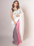 Exclusive Collection Beautiful Khadi Cotton White Grey Pink Handloom Saree | Grocsy