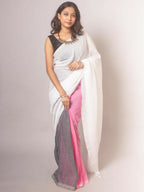 Exclusive Collection Beautiful Khadi Cotton White Grey Pink Handloom Saree | Grocsy