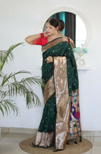 Green Woven Jacquard Designer Embroidery Work Party Wear Saree - Parampara | Grocsy
