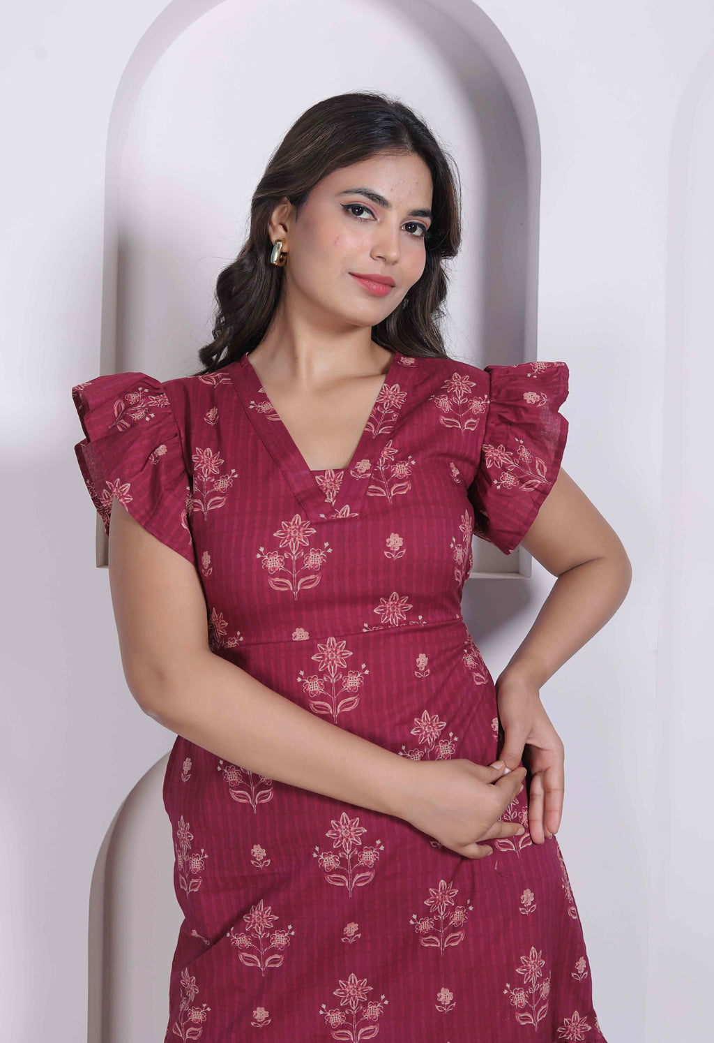 Miravan Women Empire Waist Maroon Mini Length Dress | Grocsy