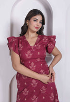 Miravan Women Empire Waist Maroon Mini Length Dress | Grocsy