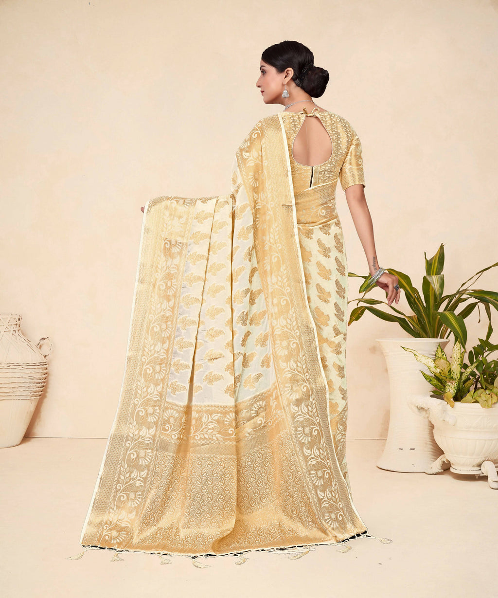 Cream Viscose Weaving Designer Saree - Vandini | Grocsy