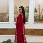 Joban Fashion Red Kurta Set Velvet Embroidery Sequence Work | Grocsy