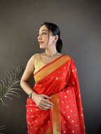 Joban Fashion Red Polka Dot Lichi Silk Paithani Silk Saree | Grocsy