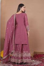 Lehenga Mart Designer Sharara Suit With Kurta, Sharara, Dupatta For Women-Mauve | Grocsy
