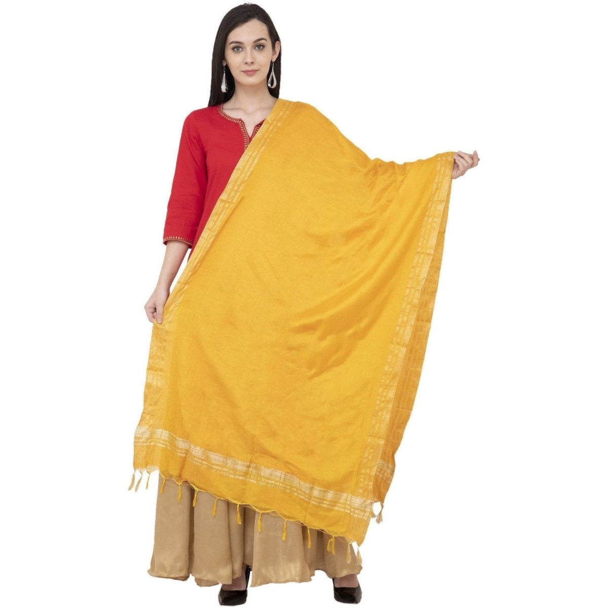 A R Silk Golden Border Regular Dupatta Color Yellow Dupatta or Chunni | Grocsy