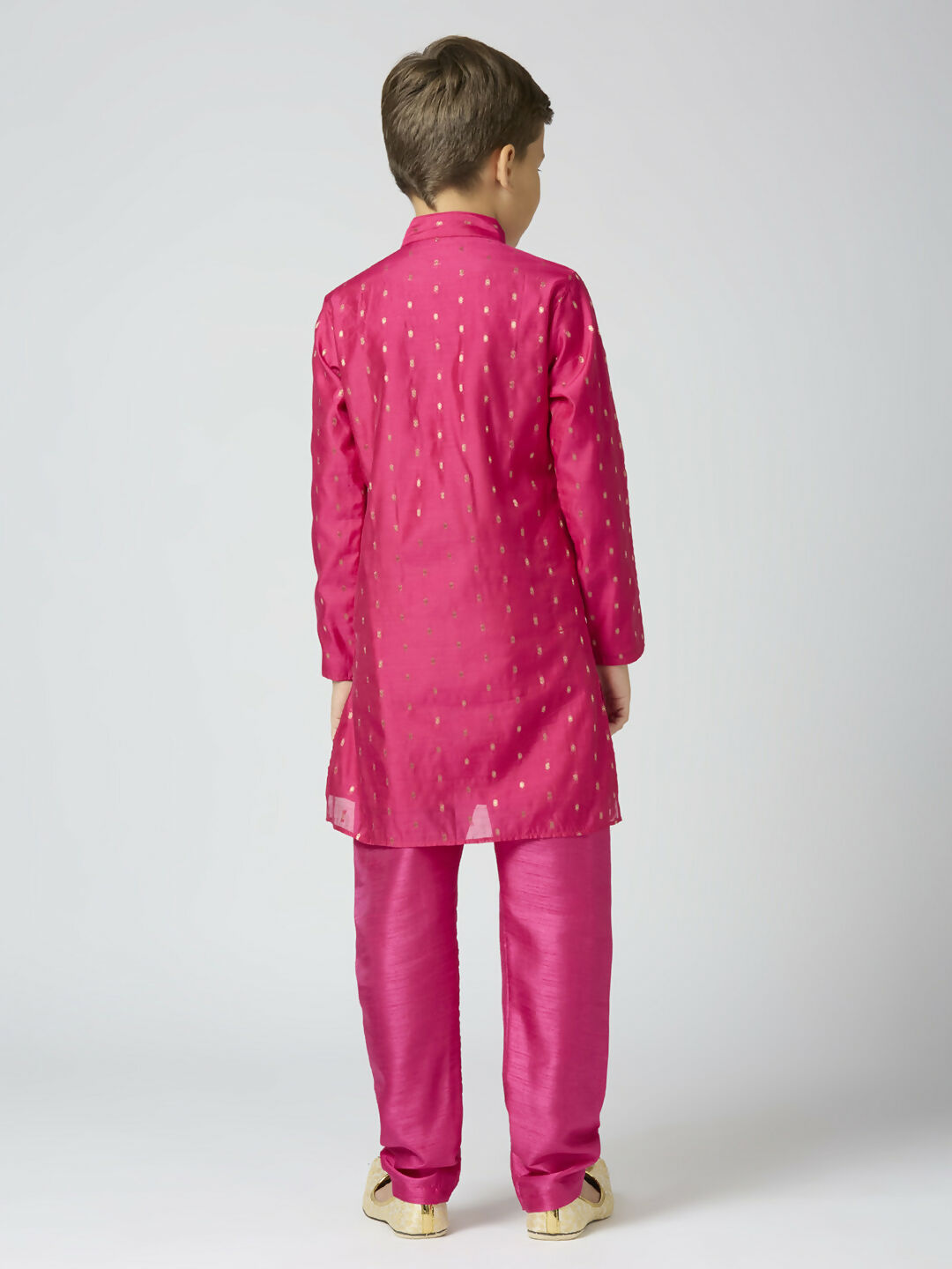 Joban Fashion Kids Island Full Sleeves Chanderi Kurta, Pyjama Set with Traditional Butta Work - Rani Pink | Grocsy
