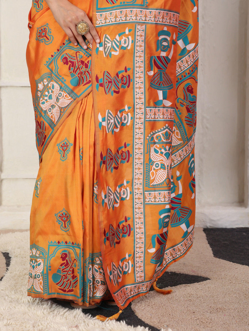 Shree Shyam Fashion Silk Blend Orange Saree | Grocsy