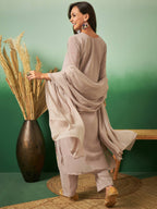 Light Brown Georgette Handwork Unstitched Dress Material - Hanika | Grocsy