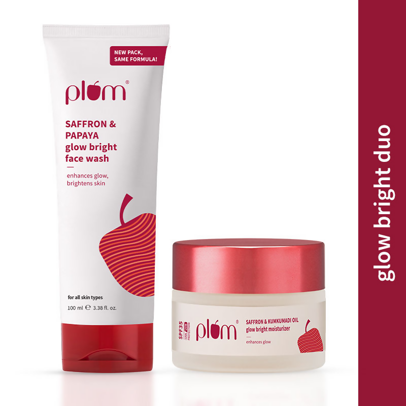 Plum Saffron & Papaya Glow Bright Gel Face Wash and Moisturizer Combo | Grocsy