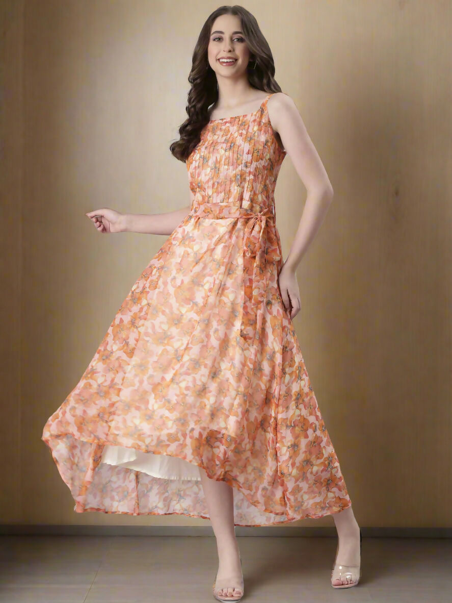 Souchii Floral Print Tiered Dress – Flowy Fit & Flare | Grocsy
