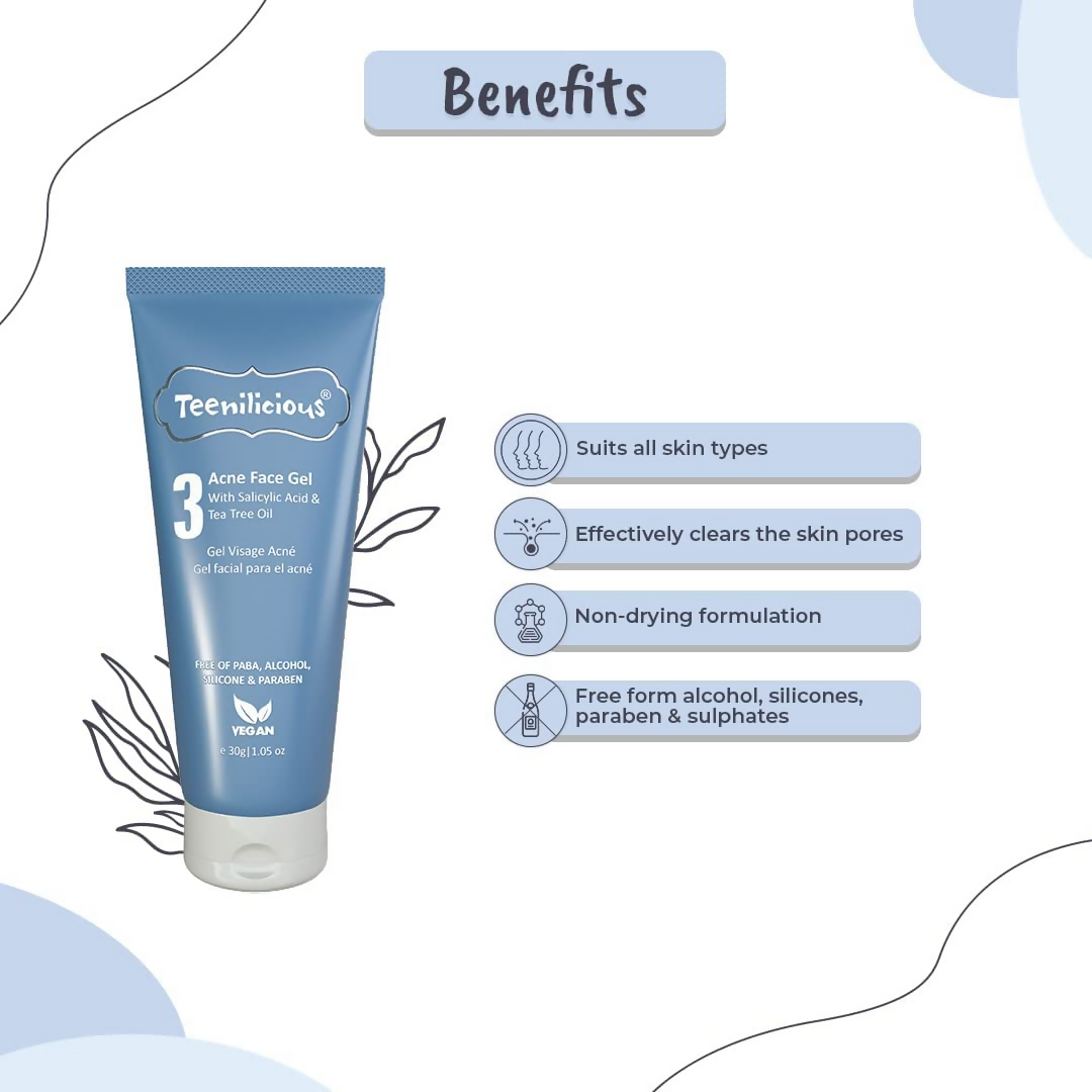 Teenilicious Acne Face Gel With 2% Salicylic Acid & Tea Tree Oil | Grocsy
