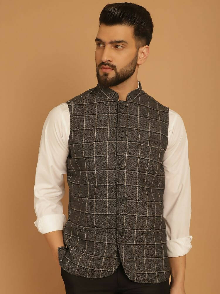 Even Apparels Nehru Jacket With Welt Pockets - Grey | Grocsy
